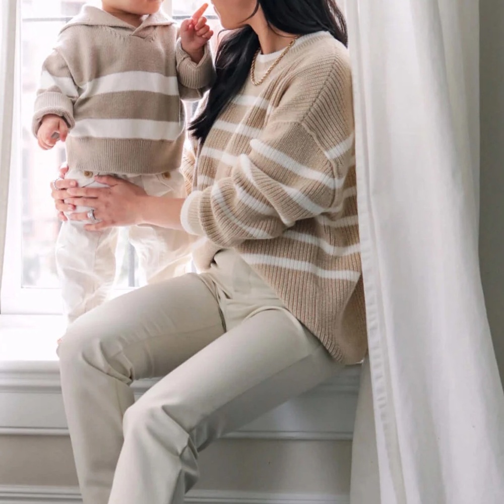 Banana Republic Oversized Mariner Sweater Khaki Beige Stripe Size‎ Medium